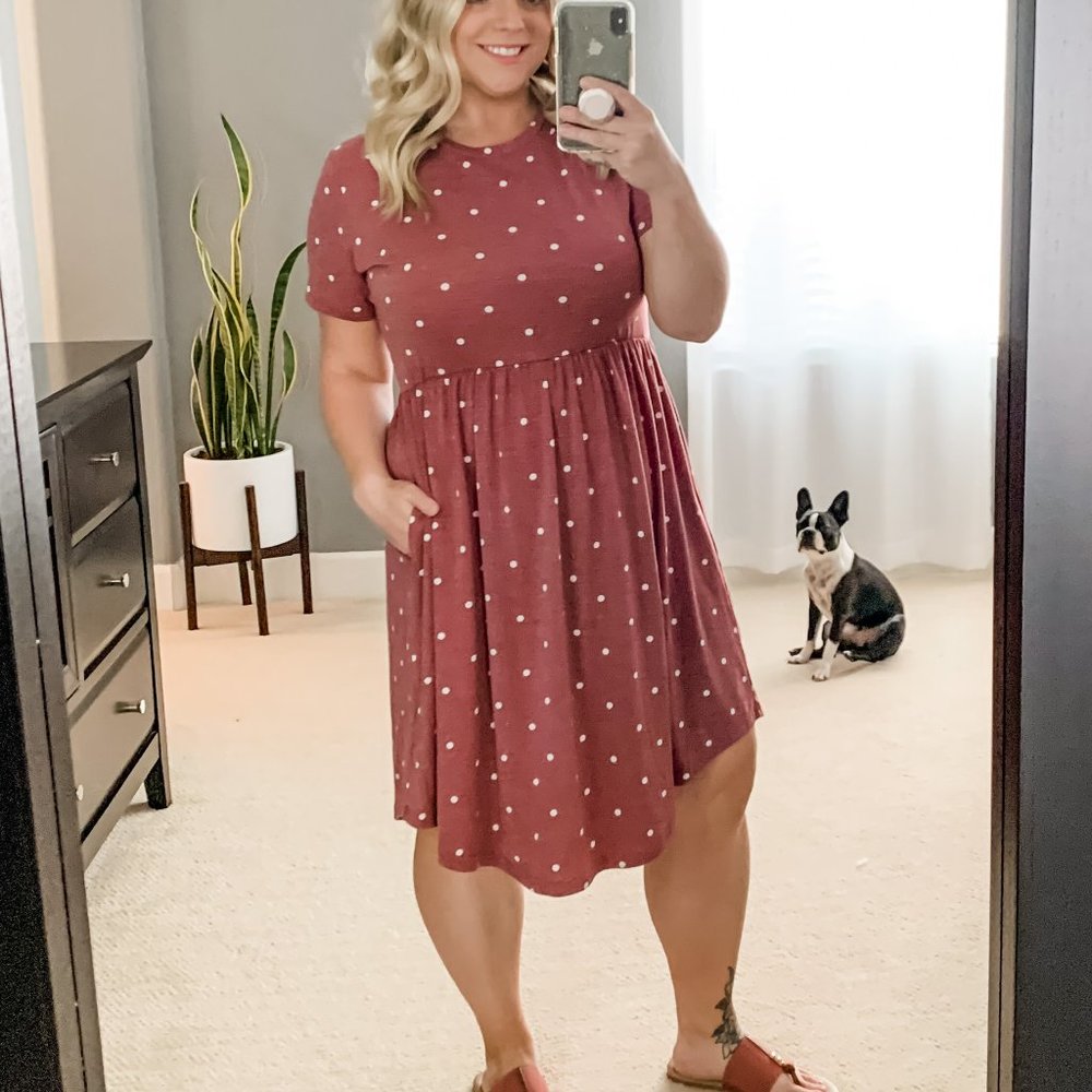 Polka Dot Pocket Loose Swing Casual Midi Dress